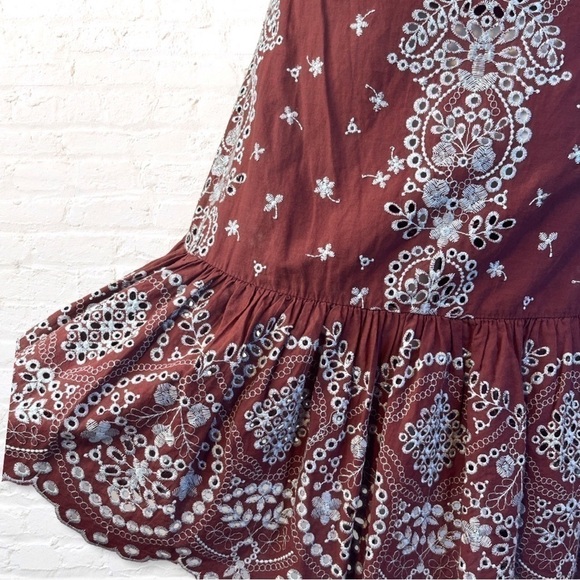 Anthropologie Feather & Bone Ynez Brown  Eyelet Embroidered Mini Dress Size XS - Picture 6 of 12
